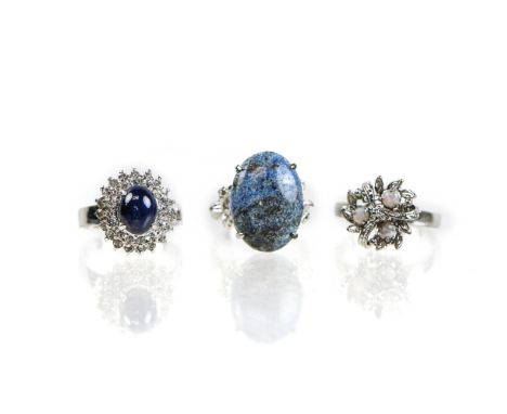 Group Of Three Lapis, Opal, And Star Stone Rings 4g Size 6 2g Size 7 5g Size 6