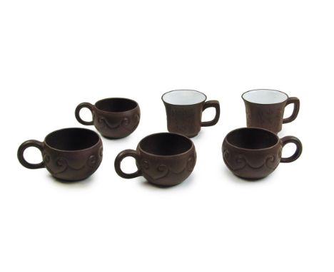 Group Of Six Yixing Clay Tea Cups H:2 1/4in(5.7cm) W:3.5in(8.8cm) H:1 3/4in(4.4cm) W:4in(10cm)