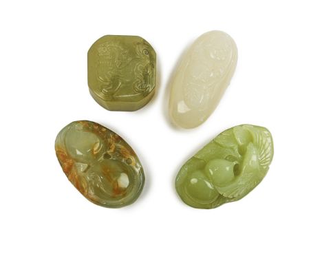 Group Of Four Jade Toggle Seal Carvings A: 190g 3 1/4in(8.2cm) B: 198g 3in(7.6cm) C: 203g 3 1/4in(8.2cm) D:167g 2in(5cm)