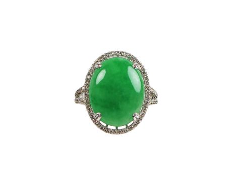 14k White Gold Jade Diamond Ring Size 6.5  7g 16mm X 13mm