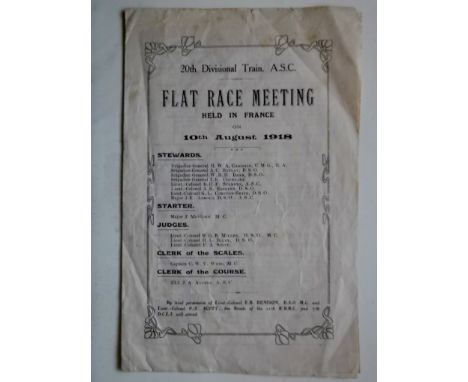 Rare programme for this Flat Race meeting in France. Looks like this was run by the Army so programme printed in English