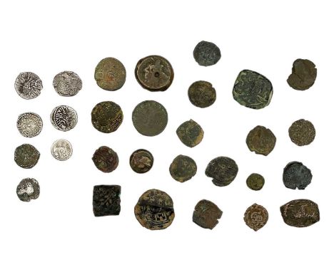 A collection of seven Ancient India Kshatrap Dynasty silver coins. Together with other World and ancient bronze coins (29)