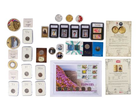 Royal Mint, Westminster Mint etc. 10p to £50 un-circulated / proof coinage, notes and medallions .Comprising:

Jubilee Mint A