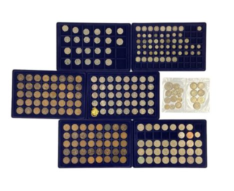 Coin Case with GB pre-decimal silver plus later decimal and other coinage A coin case containing six trays and two bags of co