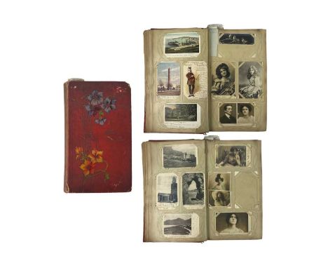 Early Red Postcard Album containing in excess of 300 cards An early 20th century album containing a good collection of cards 
