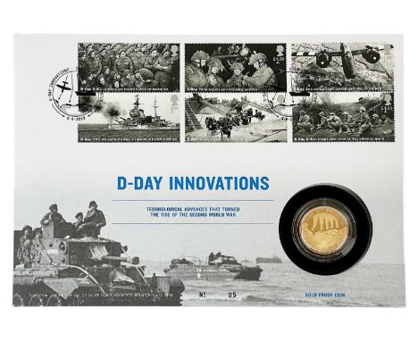 A D-Day Innovations £2 gold proof First Day Cover. The 22ct coin weighing 15.97g. Limited edition 05/50.