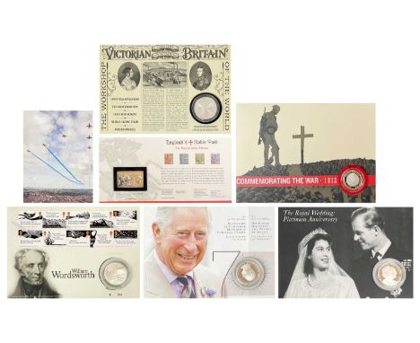A collection of eight Royal Mail GB silver proof coin First Day Covers. To include a Queen Victoria bi-centenary coin cover, 