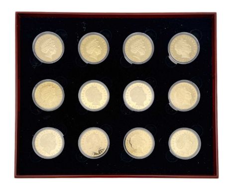 A Royal Mint silver gilt proof twelve piece 'History of the Monarchy' Stuart & Tudor set. Each 28.28g, in box with certificat