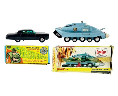 A Corgi Toys 268 diecast model of The Green Hornet Black Beauty. Black body, green tinted windows, three radar spinners and t