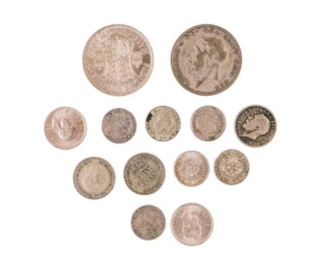 A collection of GB pre-decimal silver and .500 silver coinage. To inlcude a George VI 1937 half crown, AU; 2 x 1937 sixpence,