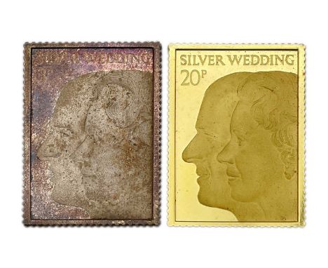A Royal Silver Wedding Anniversary stamp replica set in 22ct gold and silver. Edition 0257/2000, by Hallmark Replicas Ltd, 19