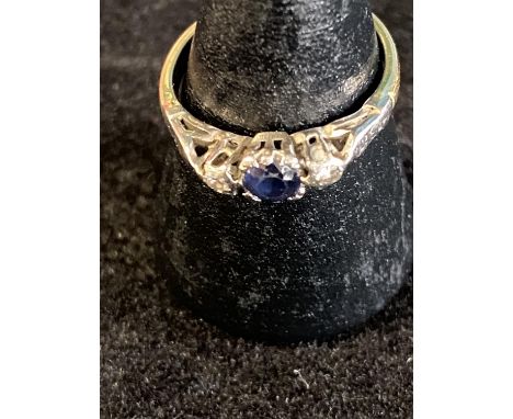 A (tests for 18ct) sapphire &amp; diamond ring size M 2.44 grams. 