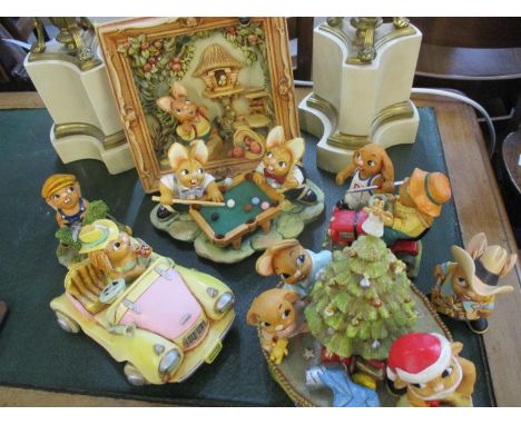 A quantity of PenDelfin models of rabbit characters to include a musical Christmas display, a framed display, two rabbits pla