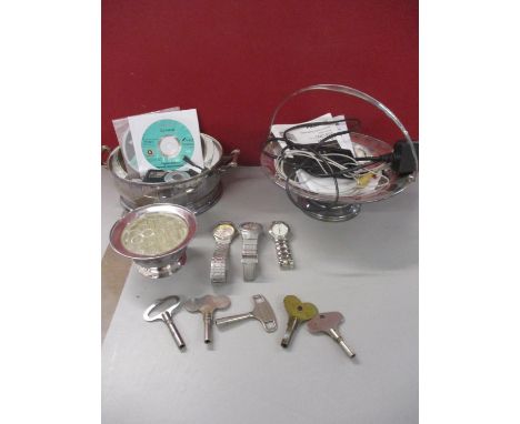 A Philip Mercier gents watch and two others, a small quantity of silver plate to include a serving dish, a Lumix camera with 