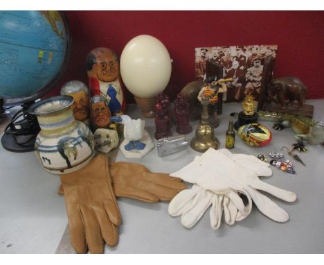 A late 20th century Danish light-up globe, together with miscellaneous items to include novelty nesting dolls, driving gloves