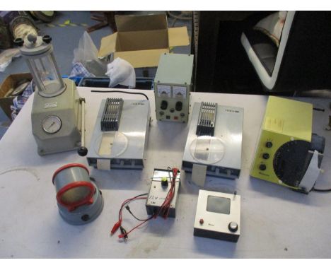 A collection of scientific equipment for watches to include a Bergeon 5555 waterproof watch pressure tester, two Greiner elec