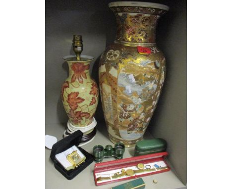 A 20th Century Japanese Satsuma vase A/F 44cm high, a Gradus gents wristwatch, a yellow metal locket, two yellow metal hat pi