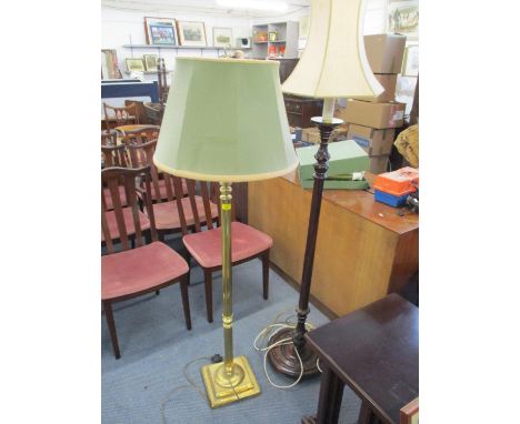 A bass standard lamp together with a mahogany standard lamp, both with shadesLocation: RAMPat tested 12/4/21-Both lamps requi