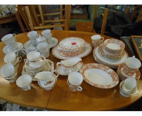 Ceramic table wares to include a Wedgwood Francis part dinner service, a Japanese Platinum Rose part tea set and a Duchess Ru