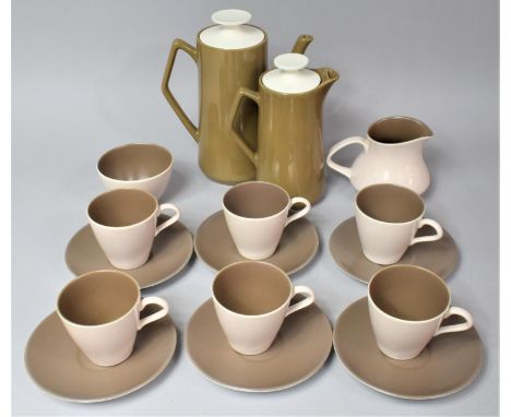 A Poole Teaset to comprise Six Cups, Milk Jugs and Sugar Bowl and Six Saucers together with a Matching Brown Glazed Coffee Po