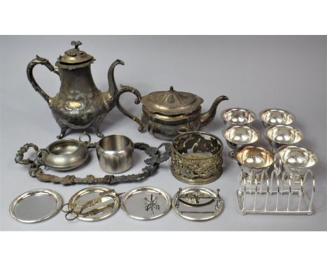 A Collection of Various Metalwares to comprise Silver Plated Toast Rack, Dishes, Bowls, Wine Coaster, Coffee and Teapot Etc 