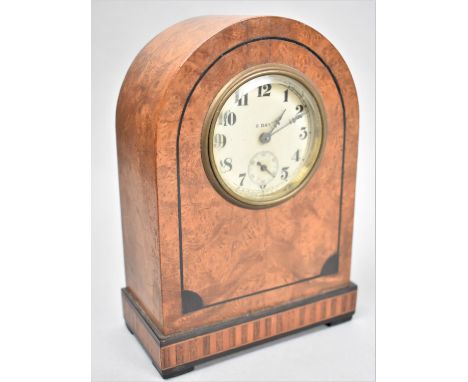 A Late 19th/Early 20th Century Burr Walnut Dome Topped Mantel Clock with Eight Day Alarm Movement, In Need of Attention, 17cm