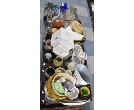 Four Boxes Containing Ceramic Ornaments, Vases, Plates, Glassware, Decanters etc 