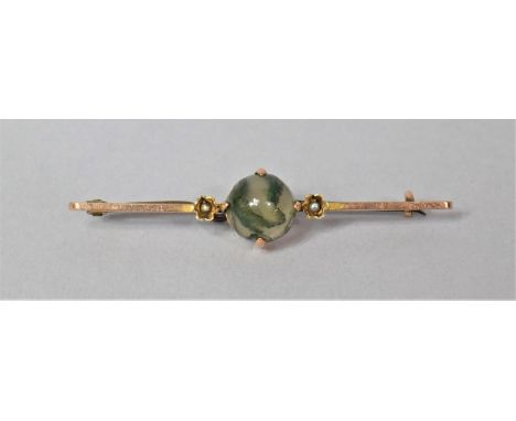 An Edwardian 9ct Gold, Moss Agate and Seed Pearl Brooch, 2.7g 