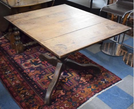 A 19th Century Four Plank Topped Table on Tripod Support, Oak Top and Mahogany Base, 99x83cm 