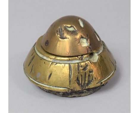 A Brass Novelty Trench Art Paperweight Inkwell Formed From a Shell Cap, 8cm Diameter 