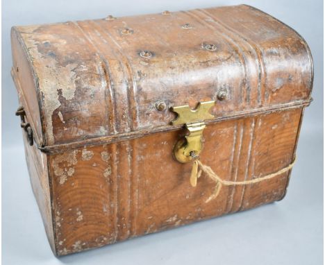 A Late 19th/Early 20th Century Scumble Glazed Tin Dome Top Small Travelling Trunk, 46cm wide (With Key)