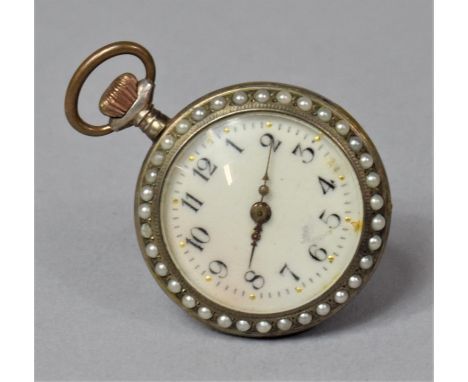 A Continental Silver and Seed Pearl with Enamelled Ladies Pocket Watch, 2.75cm Diameter 