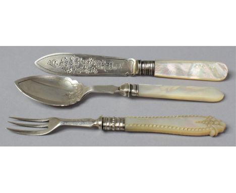 A Collection of Mother of Pearl Handled Silver Cutlery to Include Knife, Sheffield 1903, Spoon, Sheffield 1918 and Fork Sheff