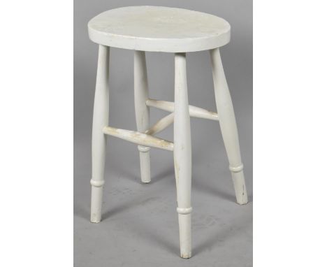 A Vintage White Painted Oval Topped Stool, 36cm wide 