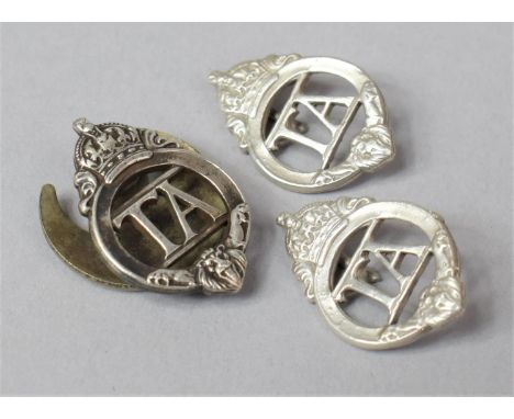 A Pair of Territorial Army Lapel Silver Badges and a Silver Button Hole 