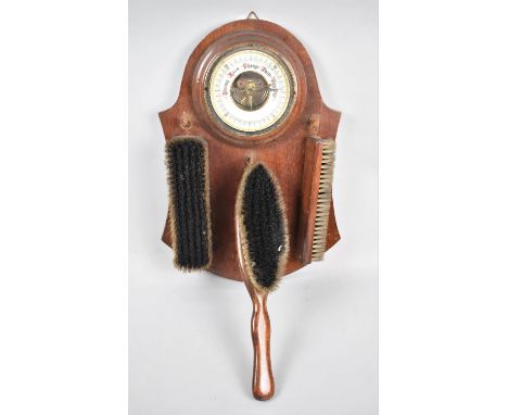 An Edwardian Mahogany Wall Hanging Hall Barometer with Three Clothes Brushes 