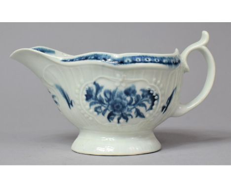 An 18th Century Worcester Blue and White Sauce Boat with Inner Floral Decoration 