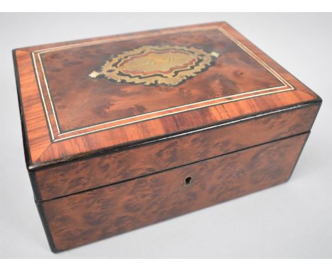 A Mid 19th Century Ladies Workbox in Burr Walnut having cross banded Hinged Lid with Brass and Mother of Pearl inlay Monogram