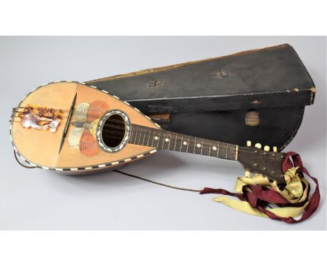 A Vintage Cased Italian Mandolin by Domenico Zanoni with Mother of Pearl Butterfly Decoration 