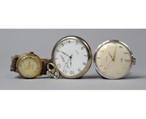 A Vintage Wrist Watch, Glass Heavily Scratched Together with Two Modern Pocket Watches 