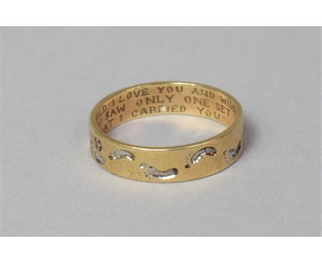 A 9ct Gold and Diamond Ring Having Religious Test to Inner "It was Then I Carried You", Size R 1/2, 2.9g 