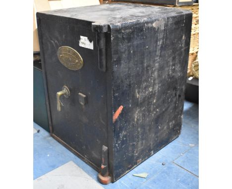 A Vintage Fire Proof Safe with Key Having Oval Plate Inscribed Withy Grove Stores Liverpool, Internal Label for E Hipkins and