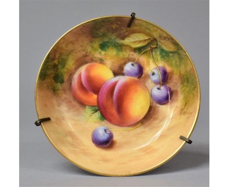A Hand Painted Royal Worcester Pin Dish Decorated with Fruit, Signed by H Holland, 9.75cm Diameter 