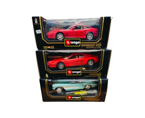 3 BOXED BURAGO LARGER SCALE MODEL CARS 