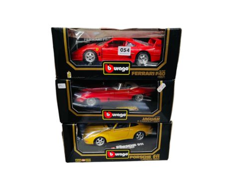 3 BOXED BURAGO LARGER SCALE MODEL CARS 
