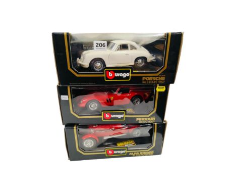 3 BOXED BURAGO LARGER SCALE MODEL CARS 