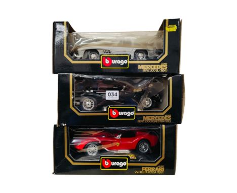 3 BOXED BURAGO LARGER SCALE MODEL CARS 