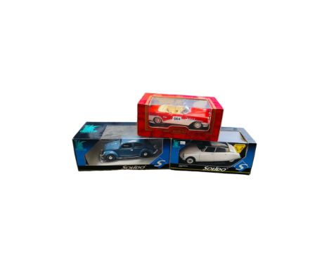 3 BOXED LARGER SCALE MODEL CARS 