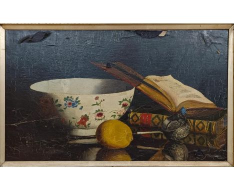 19th century, Dutch school, still life with a ceramic bowl, oil on board, 29 x 50 cm Provenance: On instructions of the Execu