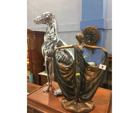 Silver greyhound and an Art Deco style figurine